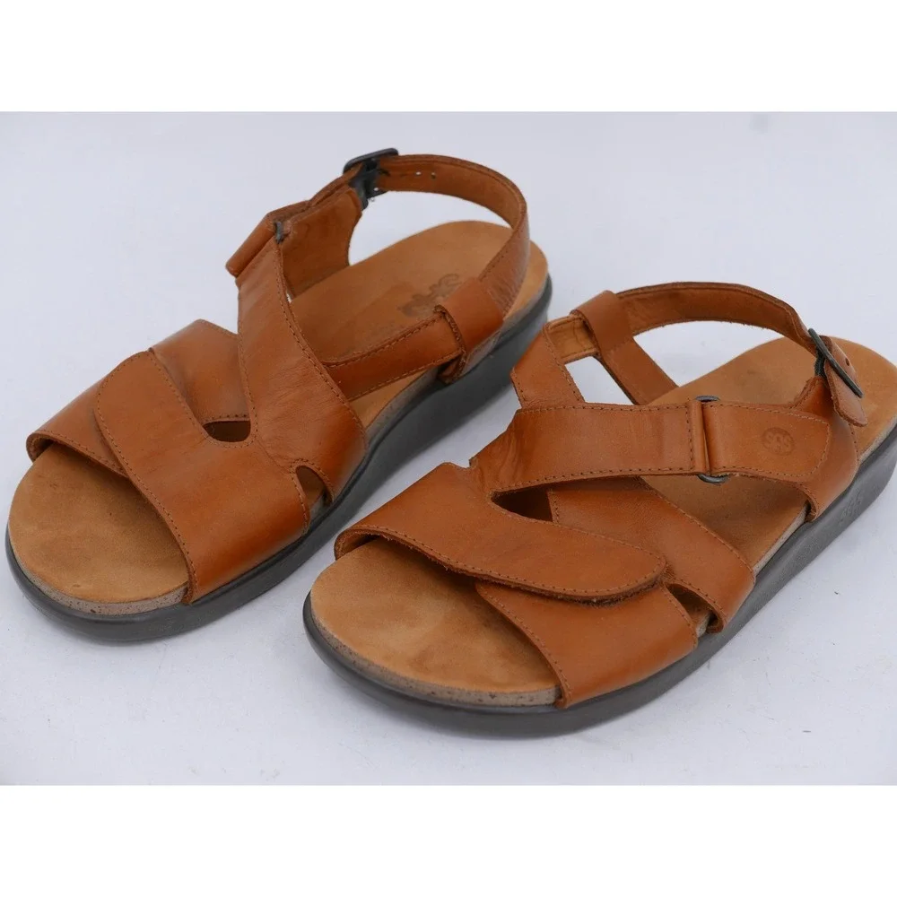 SAS Huggy Slingback Sandals Brown Leather Comfort Adjustable Women's Size 9